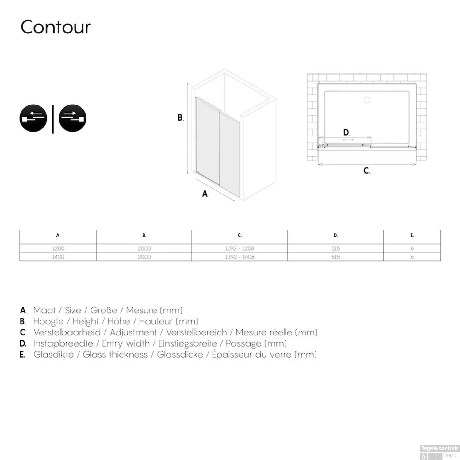 Sealskin Contour Schuifdeur Voor Nis 120x200 Cm 6mm Helderglas Mat Zwart 4 Sealskin Contour Schuifdeur Voor Nis 120x200 Cm 6mm Helderglas Mat Zwart - Afbeelding 4