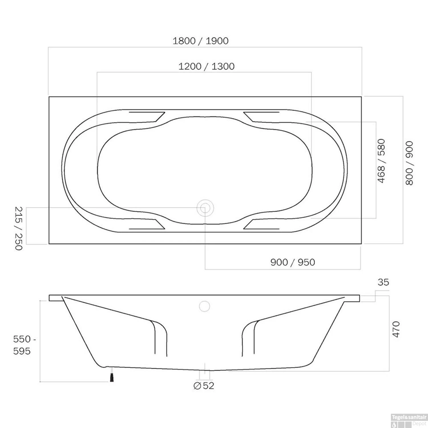 Sealskin Ligbad Duet 190x90 Cm Wit 2 Sealskin Ligbad Duet 190x90 Cm Wit - Afbeelding 2