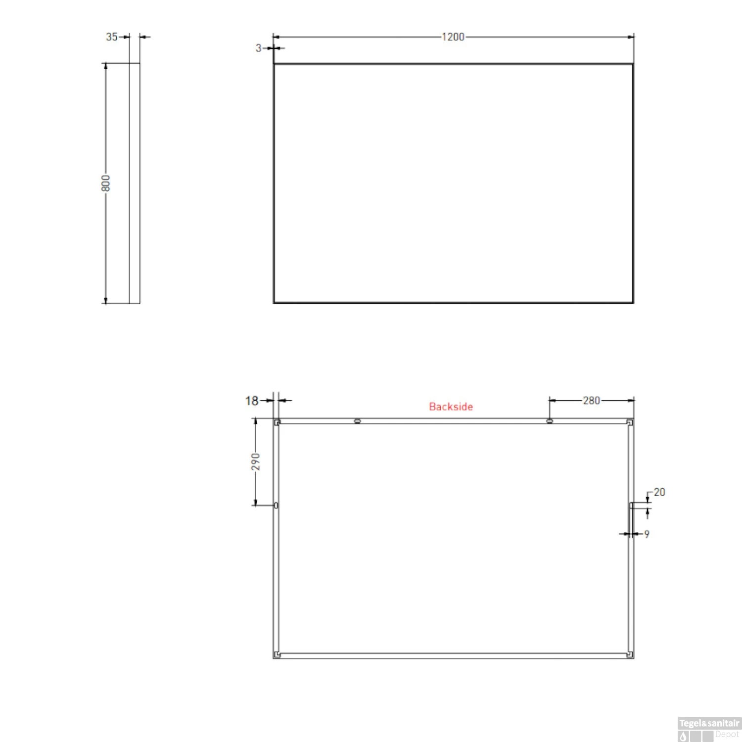 Spiegel Ink SP18 Rechthoek In Stalen Kader 120 X 4 X 80 Cm Mat Zwart 2 Spiegel Ink SP18 Rechthoek In Stalen Kader 120 X 4 X 80 Cm Mat Zwart - Afbeelding 2