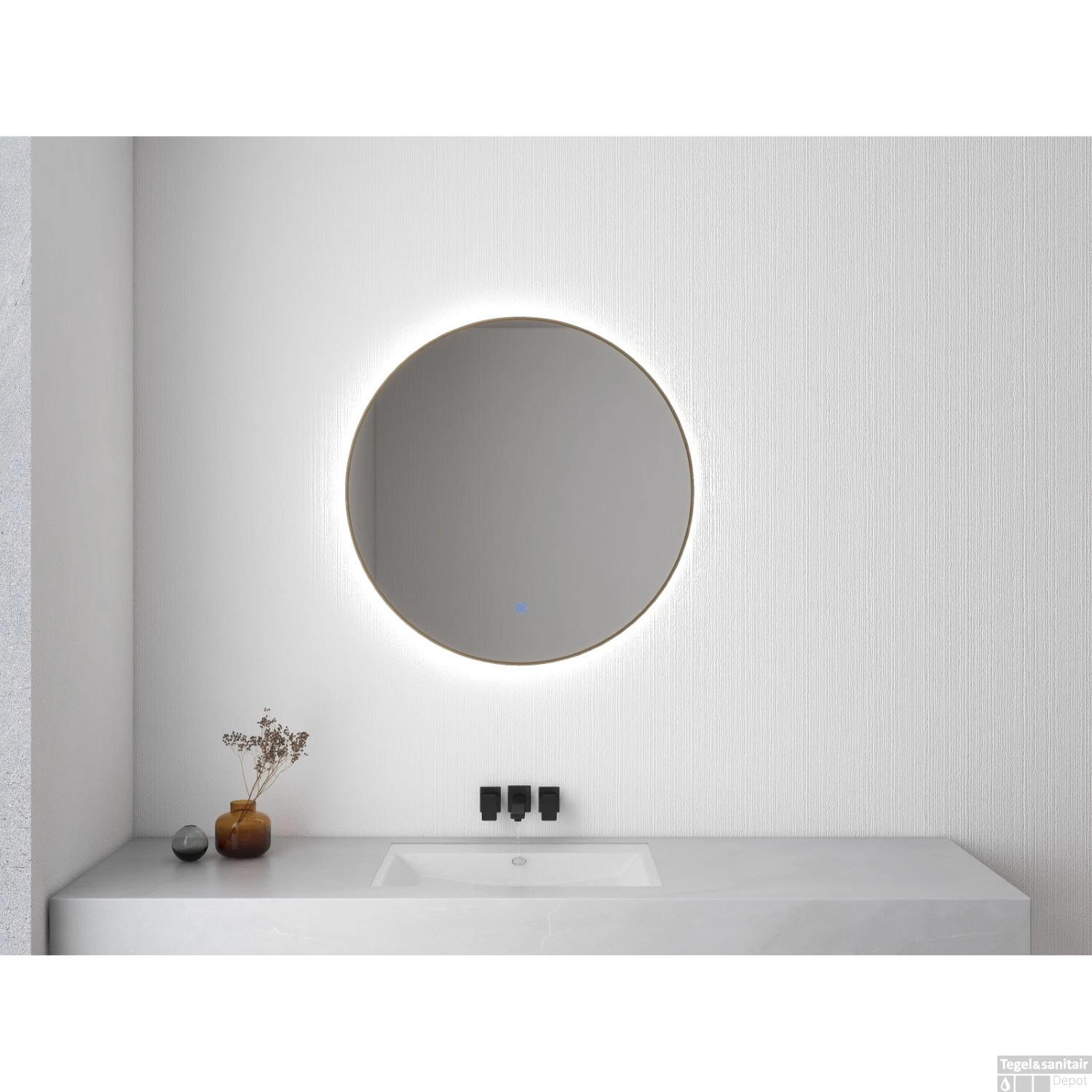 Ronde Spiegel Wiesbaden Novi Met LED, Dimbaar 80 Cm Geborsteld Messing 3 Ronde Spiegel Wiesbaden Novi Met LED, Dimbaar 80 Cm Geborsteld Messing - Afbeelding 3