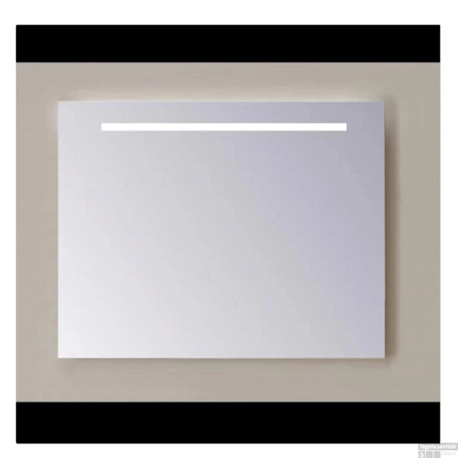 Spiegel Sanicare Q-Mirrors 100x60 Cm PP-Geslepen Vierkant Met Aan De Bovenkant Gezandstraalde Strook LED Warm White En Afstandsbediening Incl. Ophangmateriaal