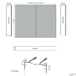 Spiegelkast Sanicare Qlassics 80 Cm 2 Deuren Alu-Look -Winkel Voor Badkamerdouchebenodigdheden spiegelkast sanicare qlassics 80 cm 2 deuren alu look tech