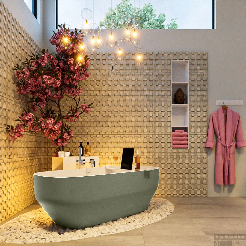 STONE Vrijstaand Bad 170x75cm Kleur Army / Talc 5 STONE Vrijstaand Bad 170x75cm Kleur Army / Talc - Afbeelding 5