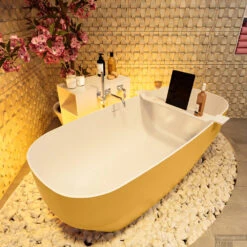 STONE Vrijstaand Bad 170x75cm Kleur Ocher / Talc -Winkel Voor Badkamerdouchebenodigdheden stone 5 00014