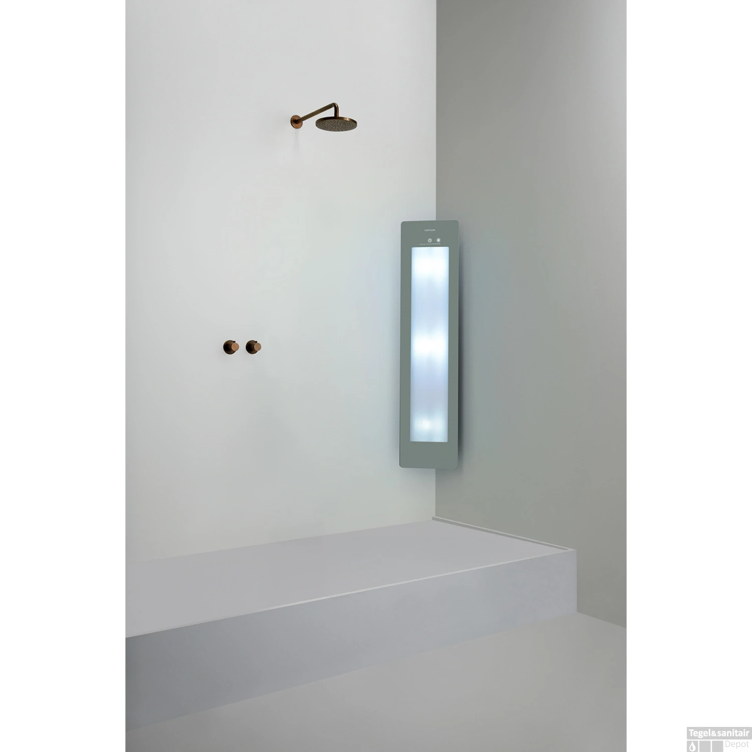 Sunshower Plus M Round Infrarood En UV-licht 140x33 Cm Inbouw - Opbouw Vlak Of Hoek Organic Grey 2 Sunshower Plus M Round Infrarood En UV-licht 140x33 Cm Inbouw - Opbouw Vlak Of Hoek Organic Grey - Afbeelding 2