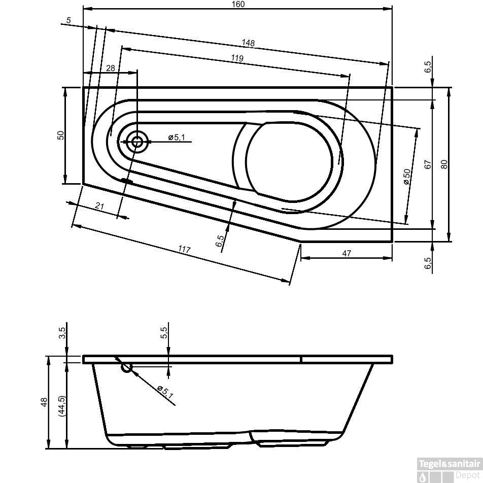 Ligbad Riho Delta 160 X 80 Cm LINKS Wit 2 Ligbad Riho Delta 160 X 80 Cm LINKS Wit - Afbeelding 2