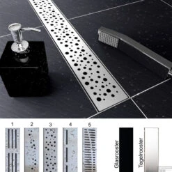 RVS Douchegoot Muurflens Met Uitneembaar Sifon 80x7cm 6,7cm Diep STANDAARD ROOSTER -Winkel Voor Badkamerdouchebenodigdheden verschillende designs 9