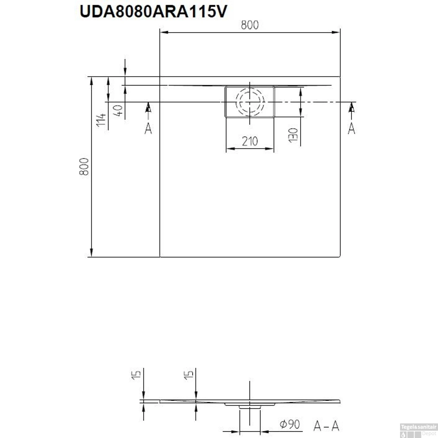 Villeroy & Boch Architectura Douchebak 80 X 80 X 1.5 Cm. Metalrim Bruin 2 Villeroy & Boch Architectura Douchebak 80 X 80 X 1.5 Cm. Metalrim Bruin - Afbeelding 2