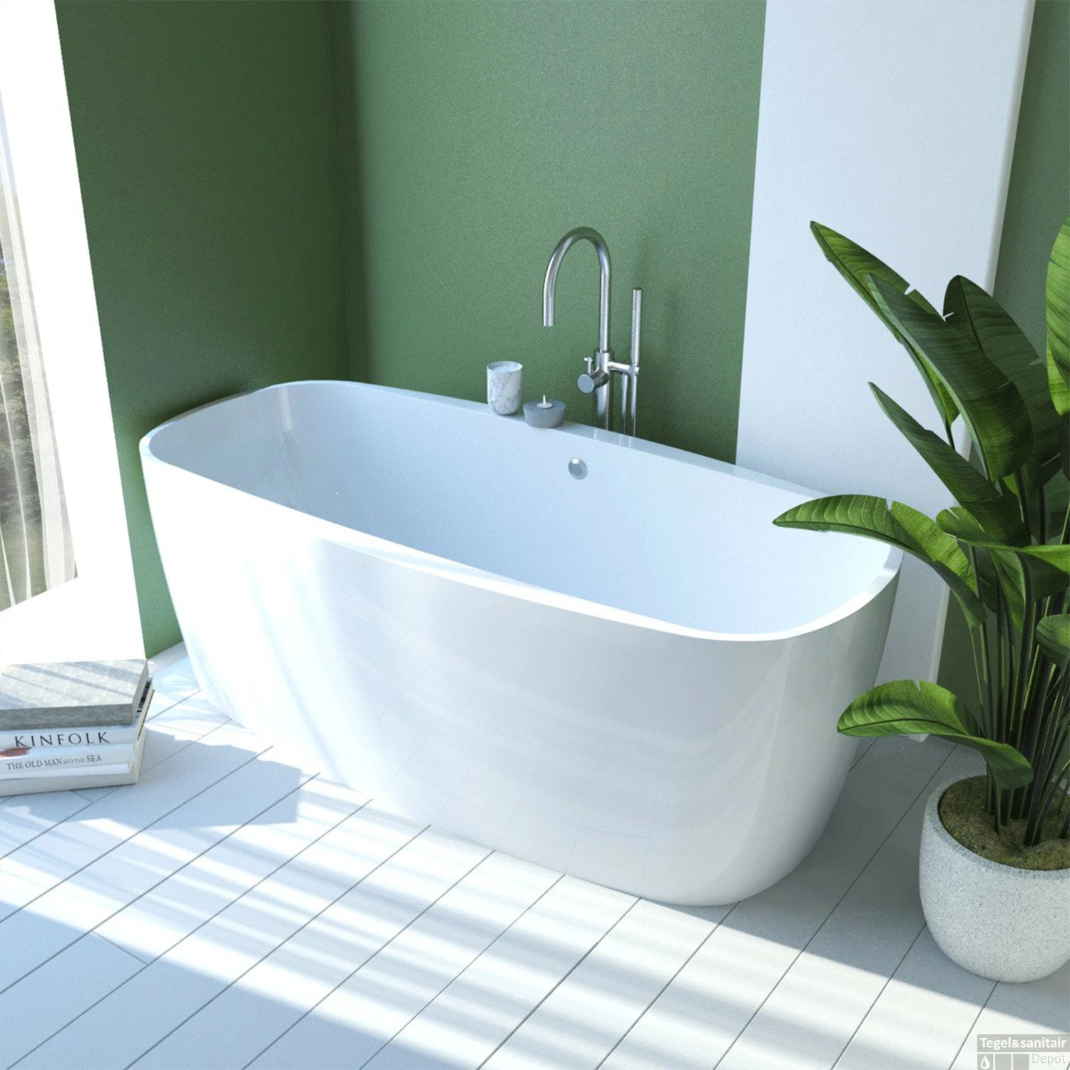 Vrijstaand Ligbad Boss & Wessing Eloise 170x80x57 Cm Met Badwaste Acryl Wit 2 Vrijstaand Ligbad Boss & Wessing Eloise 170x80x57 Cm Met Badwaste Acryl Wit - Afbeelding 2