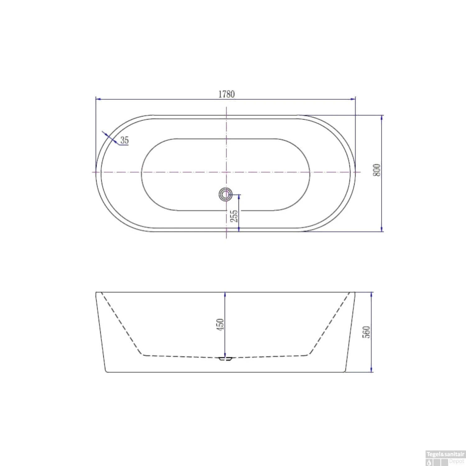Vrijstaand Bad Luca Sanitair Primo 178x78x56cm Acryl Glans Wit CR 4 Vrijstaand Bad Luca Sanitair Primo 178x78x56cm Acryl Glans Wit CR - Afbeelding 4