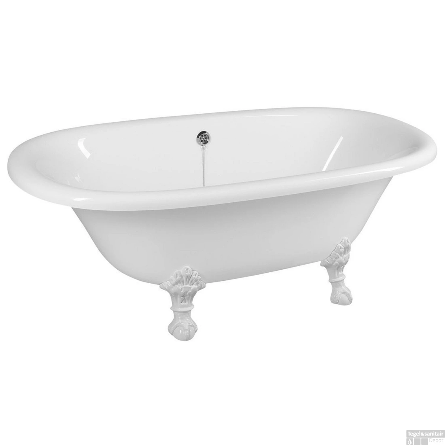 Vrijstaand Bad Sapho Regata 175x85x61 Cm Wit Met Leeuwenpoten Wit - Afbeelding 3