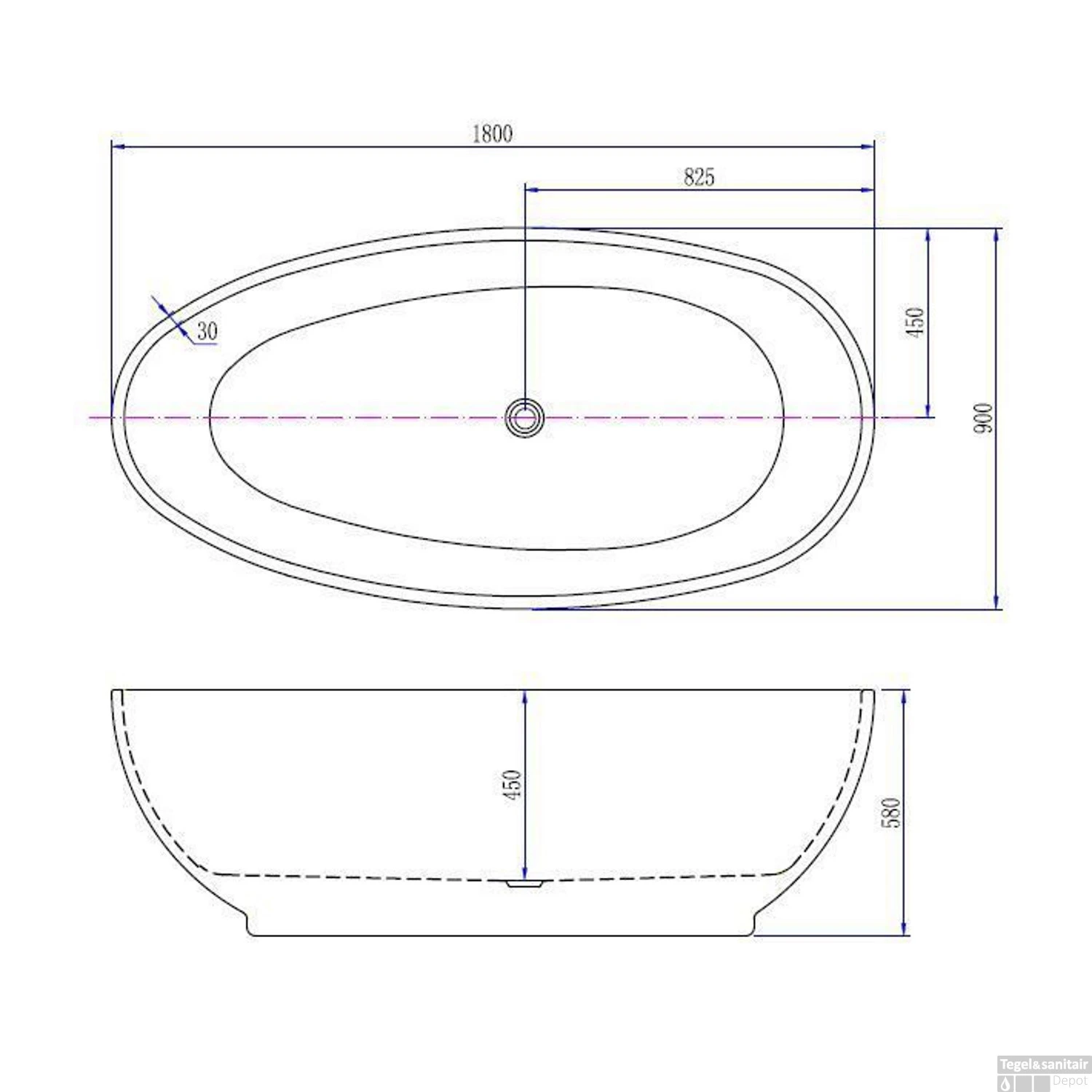 Vrijstaande Whirlpool Wiesbaden Ellips 180x90x58 Cm Luchtsysteem Met RVS Jets Wit - Afbeelding 4