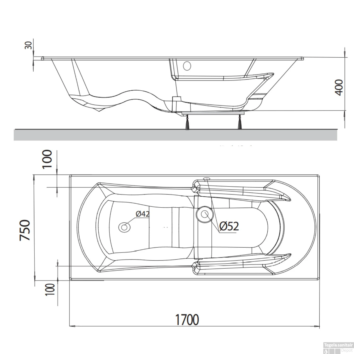 Whirlpoolbad Allibert Namea Dolcea 170x75x53 Cm Incl. Poten Wit 4 Whirlpoolbad Allibert Namea Dolcea 170x75x53 Cm Incl. Poten Wit - Afbeelding 4