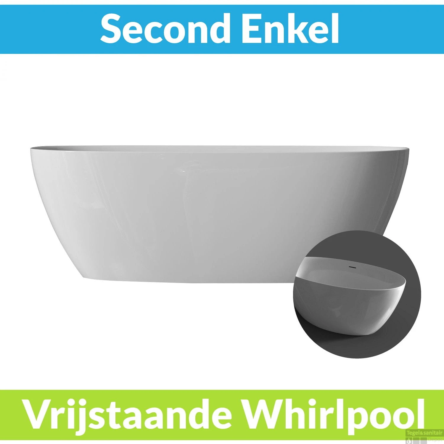 Vrijstaande Whirlpool BWS Second 170x82x58 Cm Luchtsysteem Glans Wit (afvoer Optioneel)