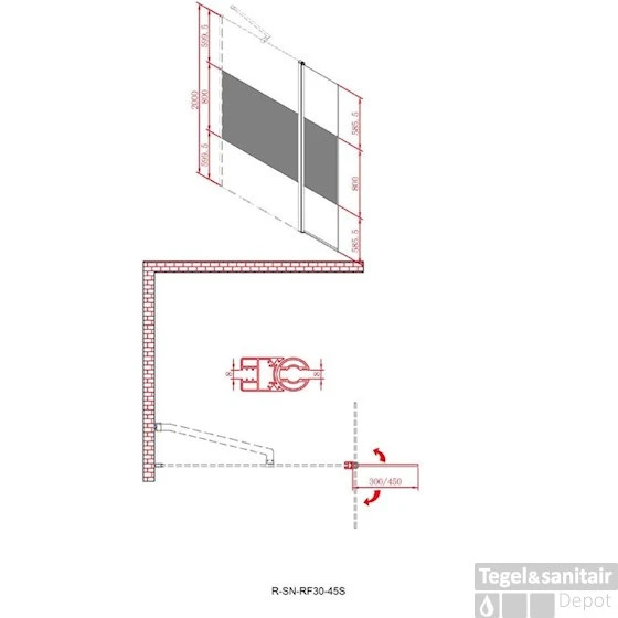 Zijwand Inloopdouche Athena Met Draaibaar Hoekpaneel Middenband 45x200 Cm 8 Mm NANO Glas - Afbeelding 3
